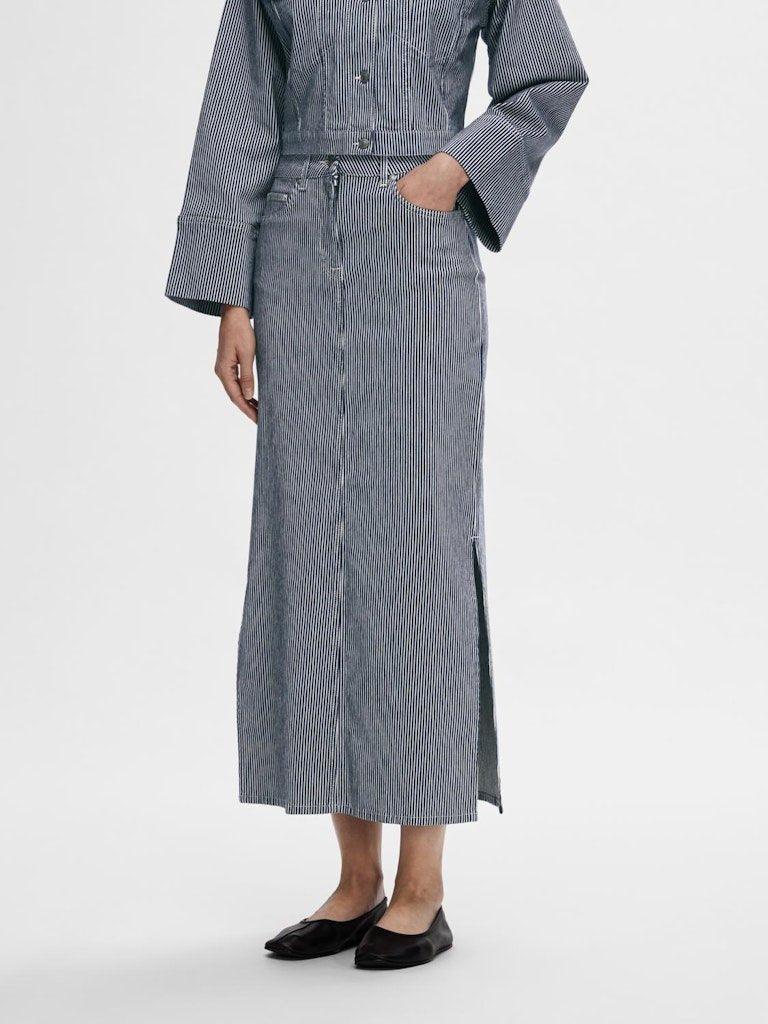Selected Femme Myra - Stribet denimnederdel - HUSET Men & Women