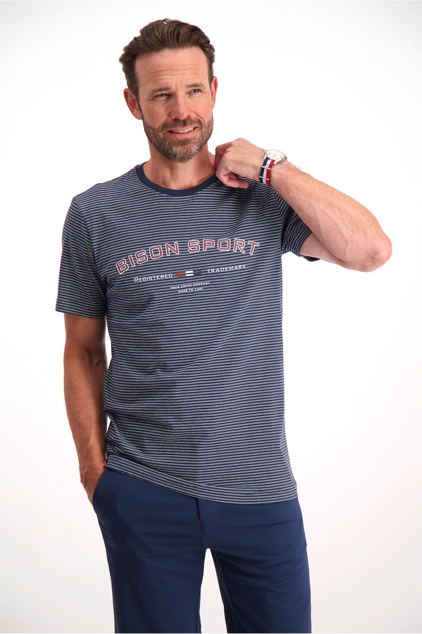 Bison - Stribet T-shirt m. print (XXL - 4XL) - HUSET Men & Women