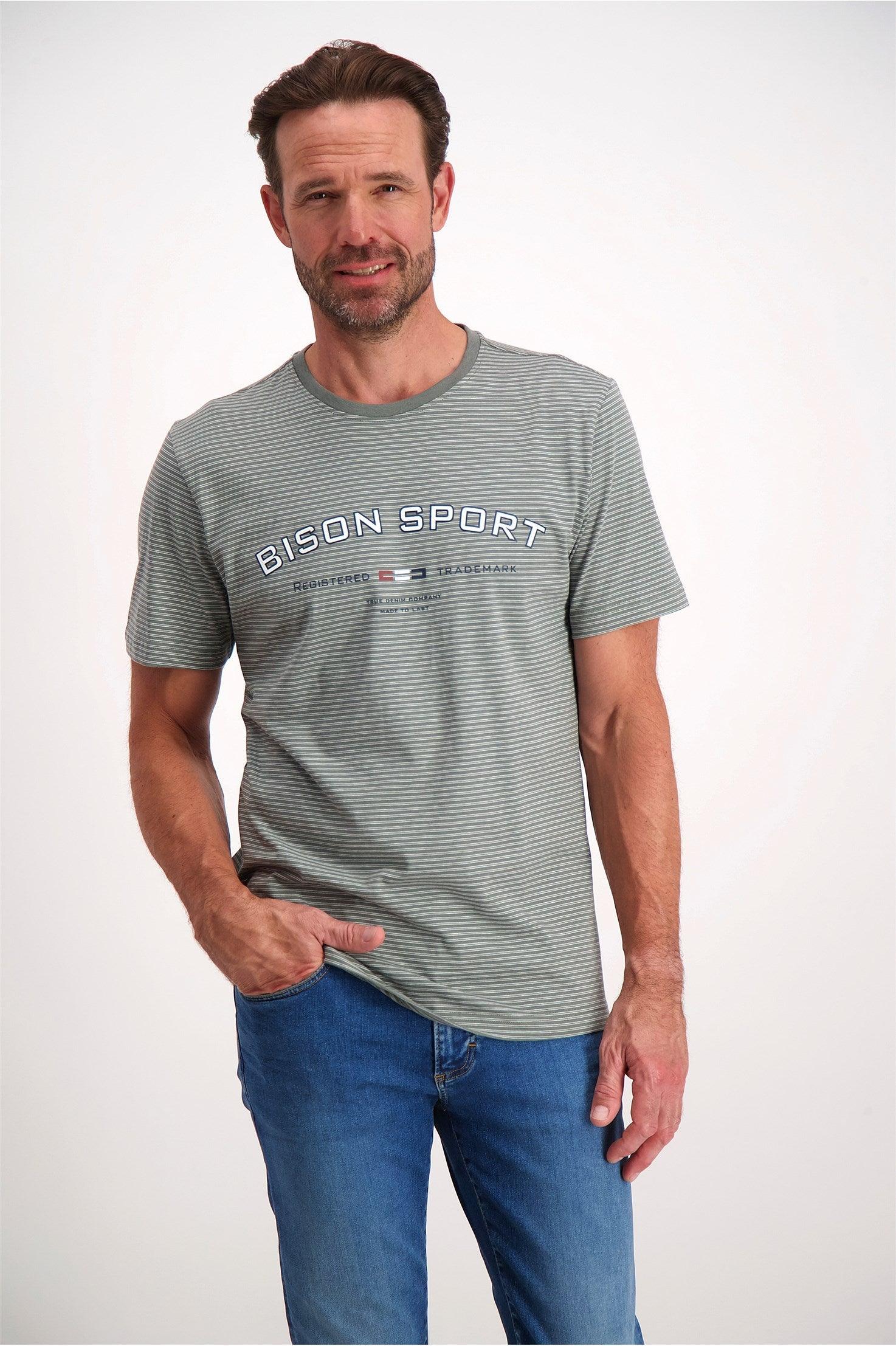 Bison - Stribet T-shirt m. print (XXL - 4XL) - HUSET Men & Women