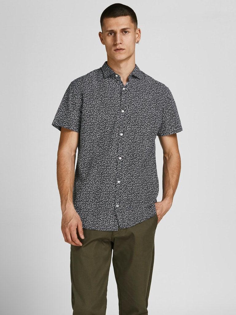 Jack and Jones Summer Geo - Kortærmet slimfit hørmix skjorte - HUSET Men & Women