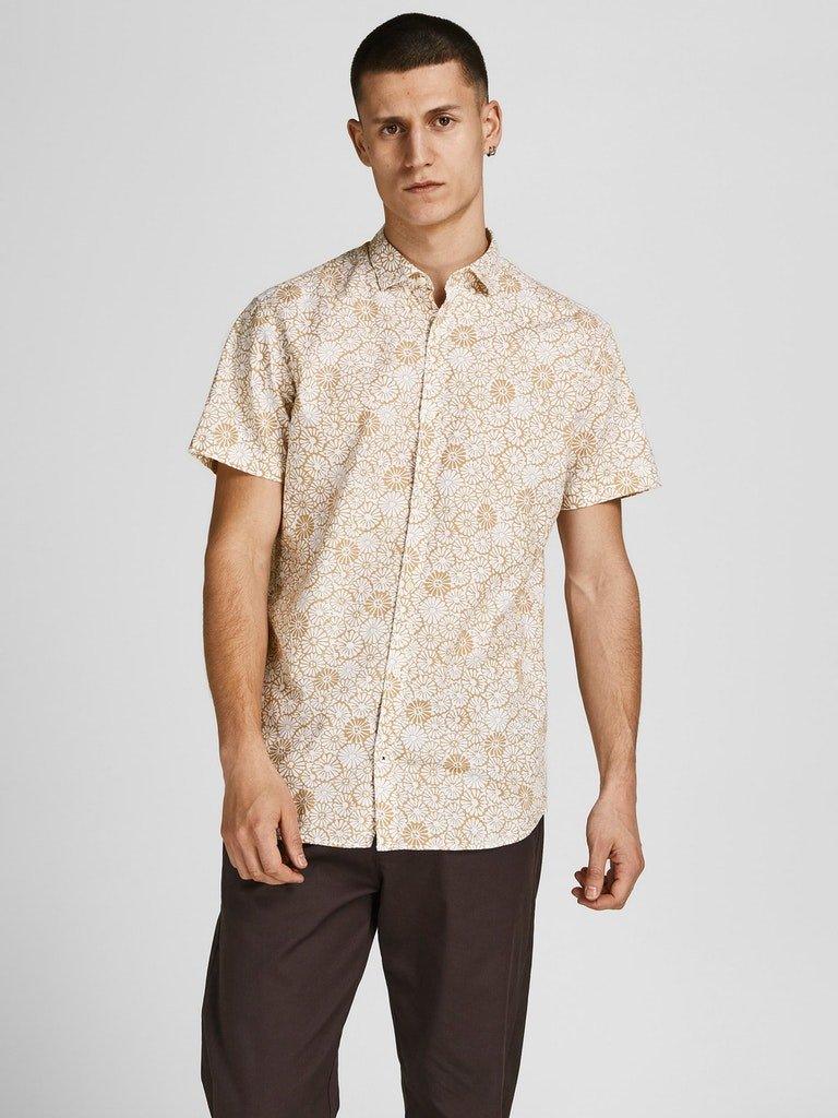 Jack and Jones Summer Geo - Kortærmet slimfit hørmix skjorte - HUSET Men & Women