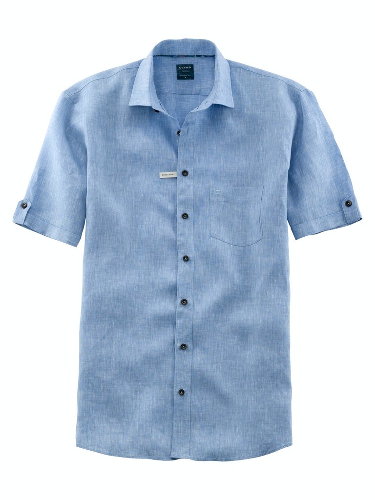 Olymp solid linen shirt ss (7688535474428)