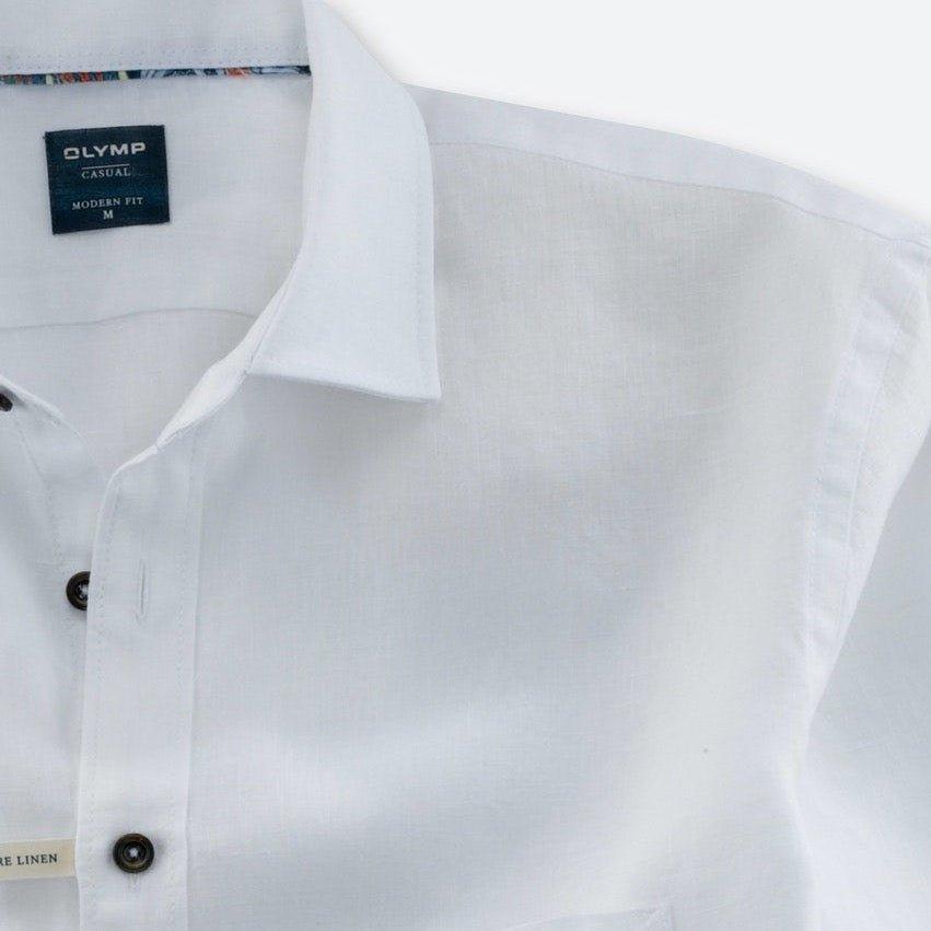 Olymp Casual ensfarvet kortærmet hør skjorte - HUSET Men & Women