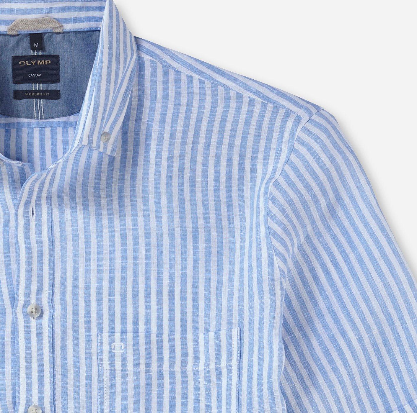 Olymp Luxor - Modern Fit stribet kortærmet hørskjorte - HUSET Men & Women