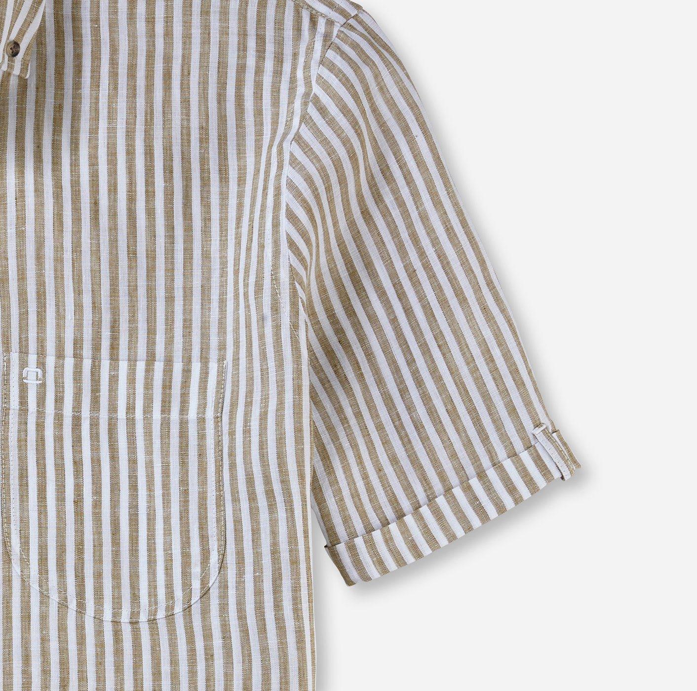 Olymp Luxor - Modern Fit stribet kortærmet hørskjorte - HUSET Men & Women