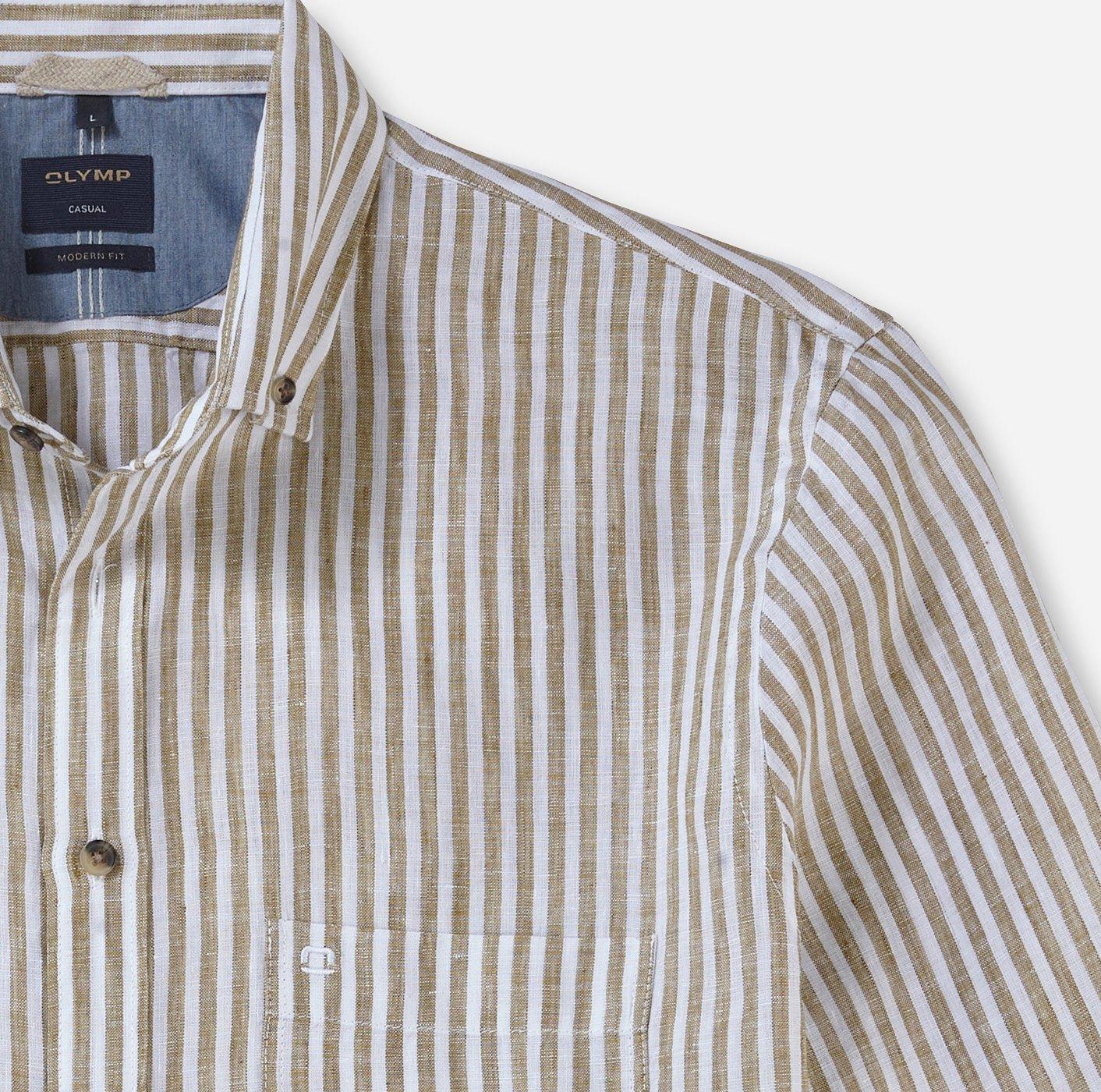 Olymp Luxor - Modern Fit stribet kortærmet hørskjorte - HUSET Men & Women
