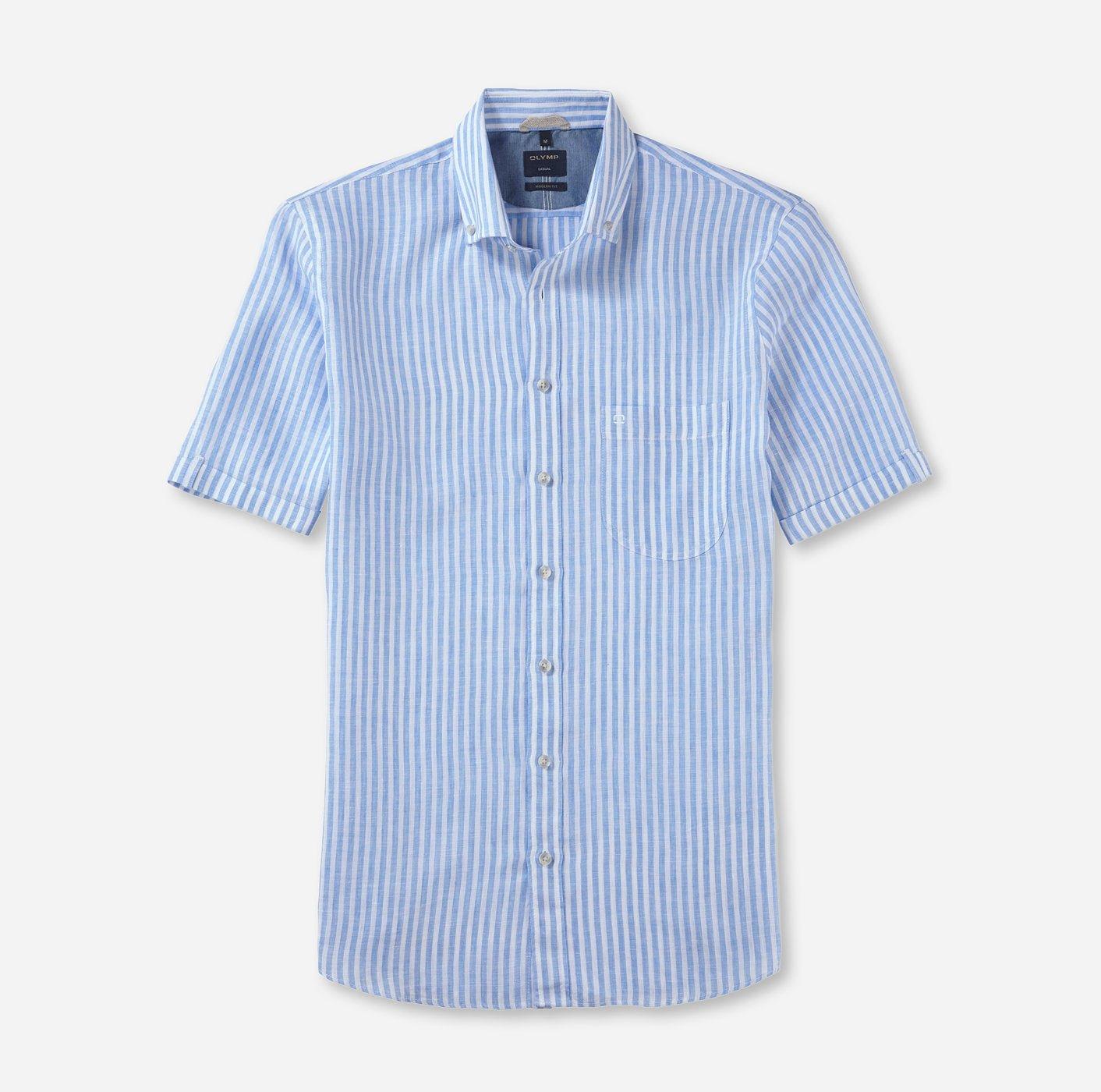 Olymp Luxor - Modern Fit stribet kortærmet hørskjorte - HUSET Men & Women