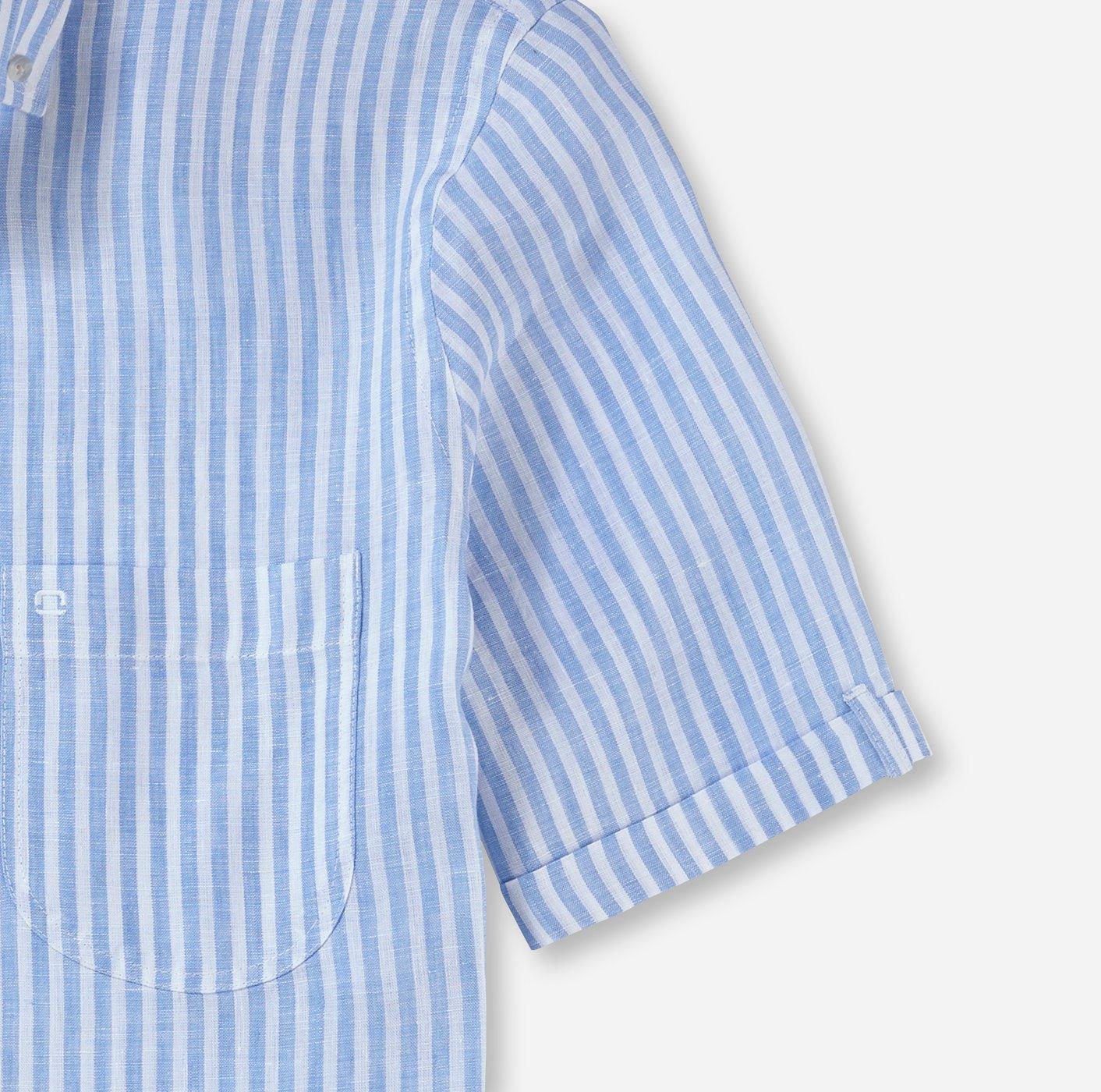 Olymp Luxor - Modern Fit stribet kortærmet hørskjorte - HUSET Men & Women