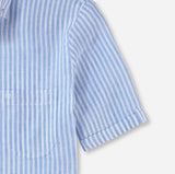 Olymp Luxor - Modern Fit stribet kortærmet hørskjorte - HUSET Men & Women