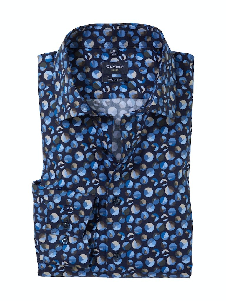Olymp Luxor Navy circle - Modern Fit strygefri langærmet skjorte - HUSET Men & Women (8532199899483)