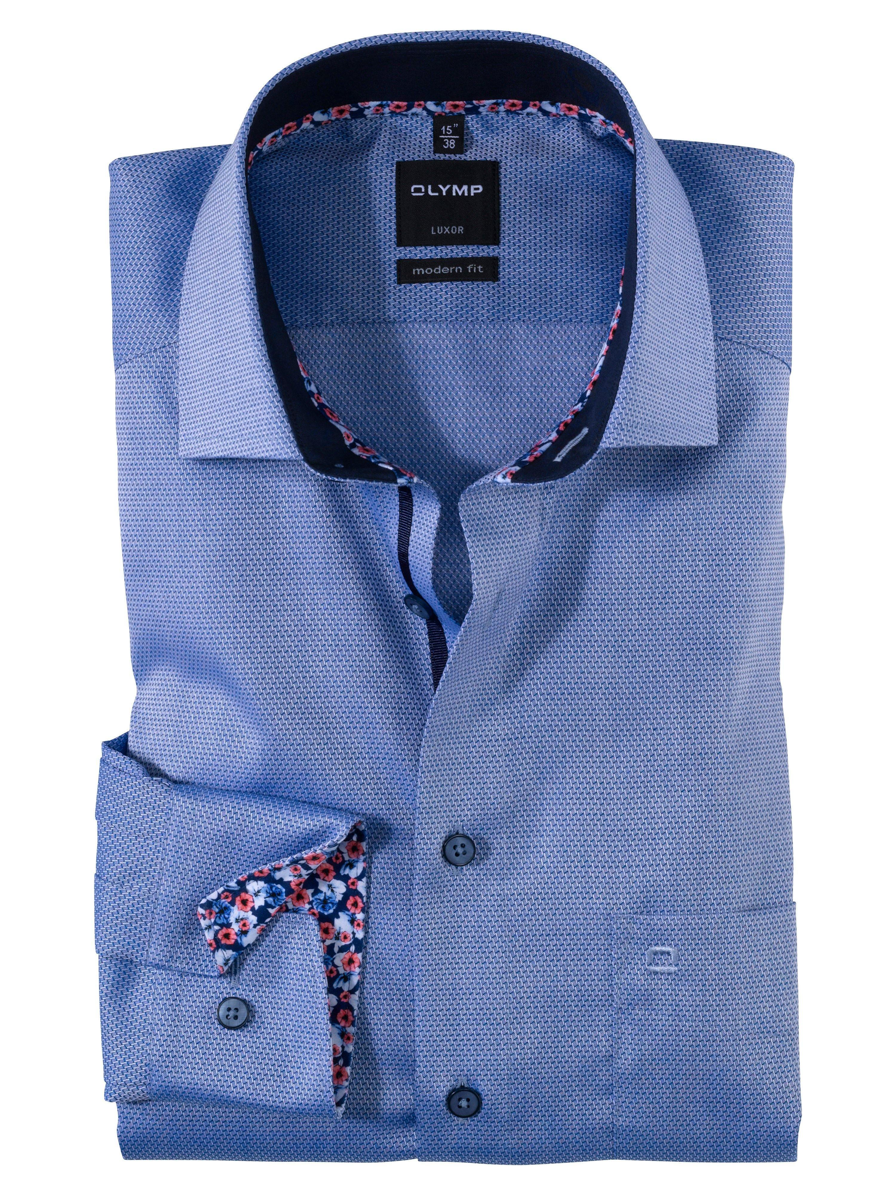 Olymp Strygefri skjorte - Mellemblå struktur - HUSET Men & Women