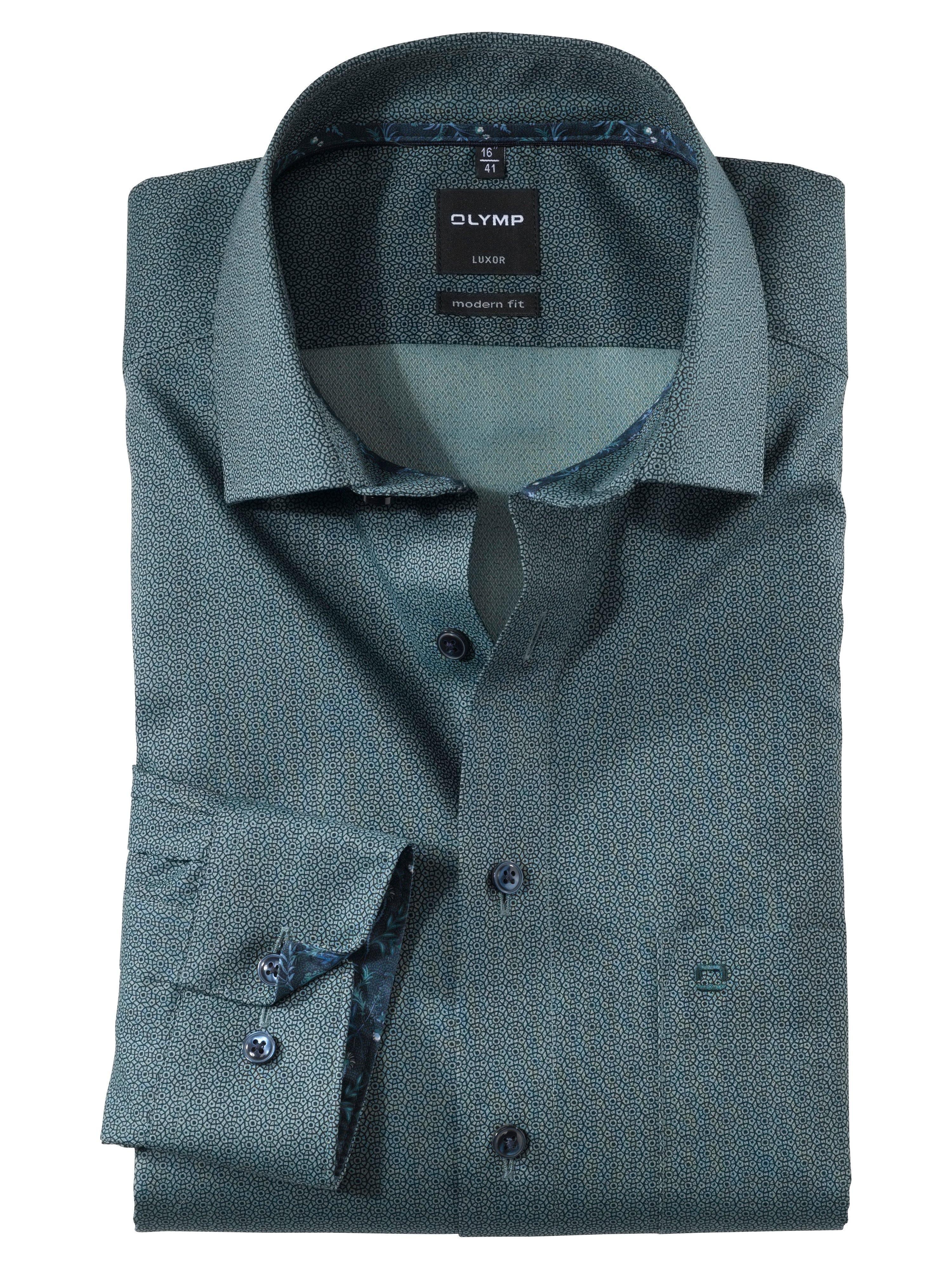 Olymp Strygefri skjorte - Mørkegrøn printet - HUSET Men & Women