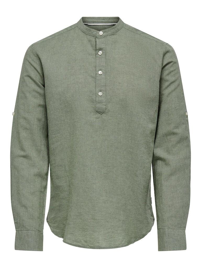 Only and Sons Caiden - Slimfit hørmix skjorte m. halfplacket - HUSET Men & Women