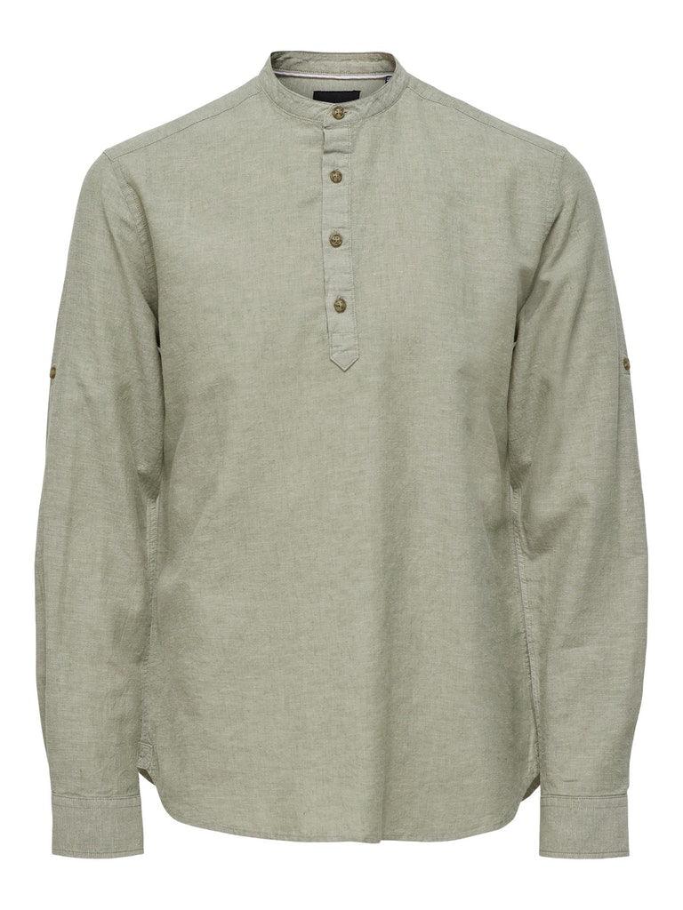 Only and Sons Caiden - Slimfit hørmix skjorte m. halfplacket - HUSET Men & Women