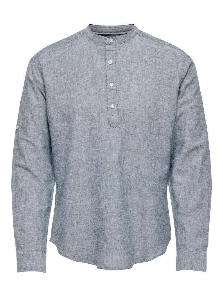 Only and Sons Caiden - Slimfit hørmix skjorte m. halfplacket - HUSET Men & Women