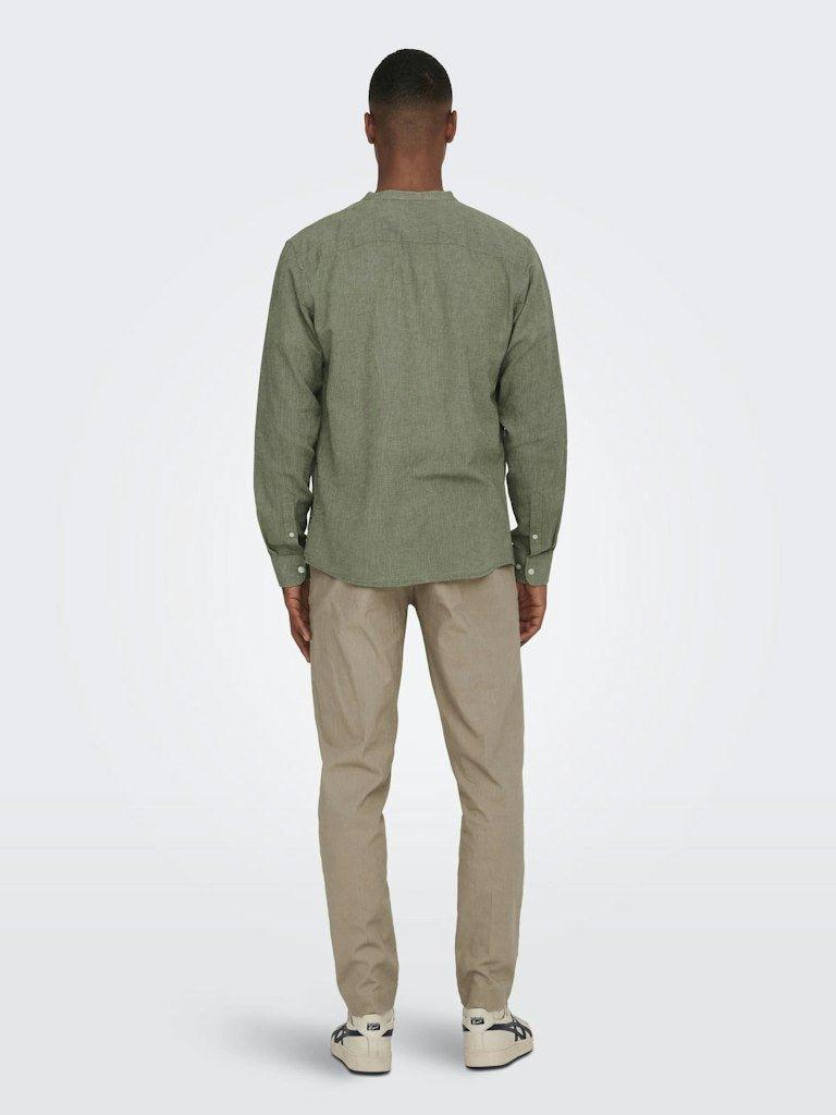 Only and Sons Caiden - Slimfit hørmix skjorte m. kinakrave - HUSET Men & Women