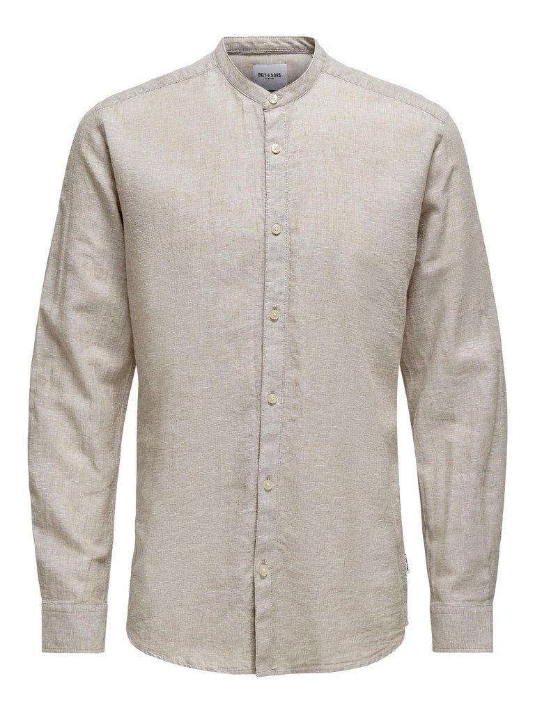 Only and Sons Caiden - Slimfit hørmix skjorte m. kinakrave - HUSET Men & Women
