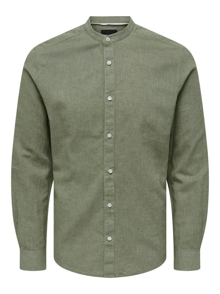 Only and Sons Caiden - Slimfit hørmix skjorte m. kinakrave - HUSET Men & Women