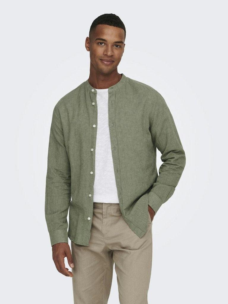 Only and Sons Caiden - Slimfit hørmix skjorte m. kinakrave - HUSET Men & Women
