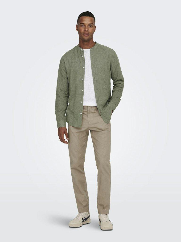 Only and Sons Caiden - Slimfit hørmix skjorte m. kinakrave - HUSET Men & Women