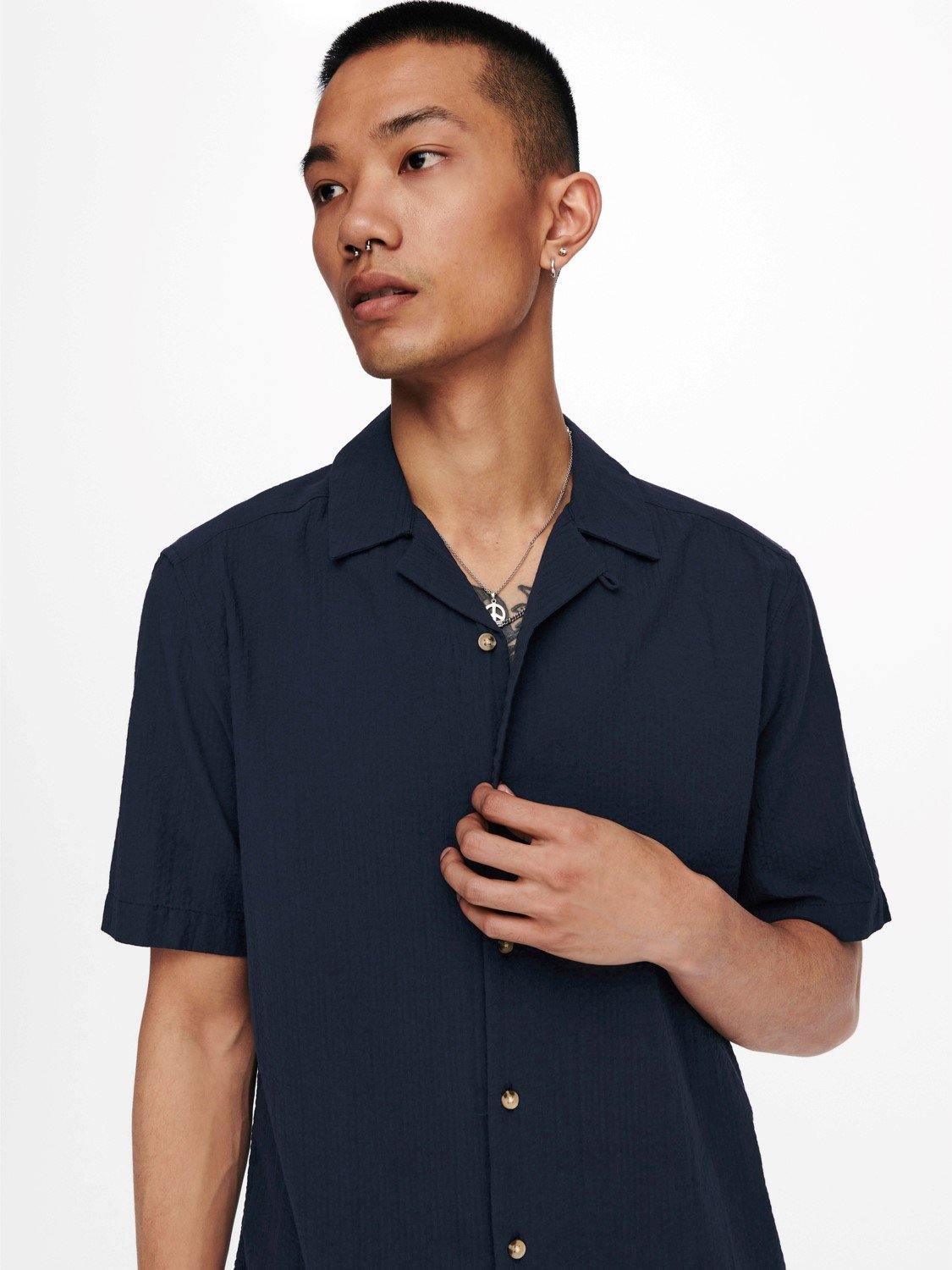 Only & Sons Steve - Seersucker kortærmet skjorte - HUSET Men & Women