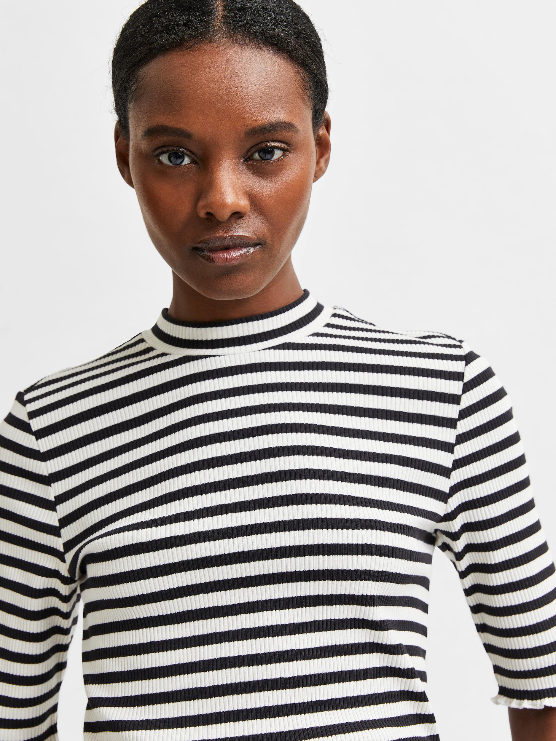 Selected Femme Anna - Stribet 2/4-ærmet t-shirt - HUSET Men & Women