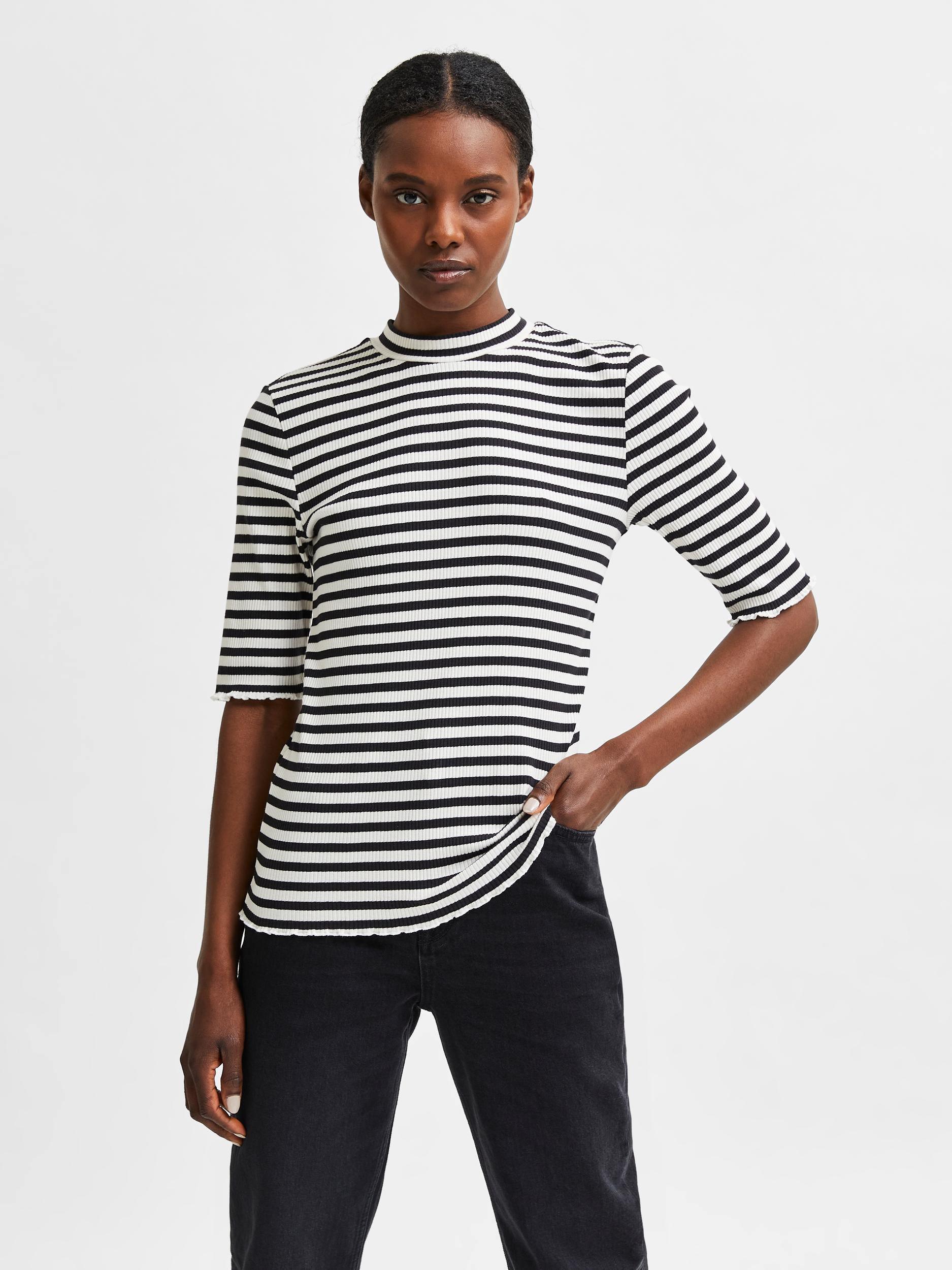 Selected Femme Anna - Stribet 2/4-ærmet t-shirt - HUSET Men & Women