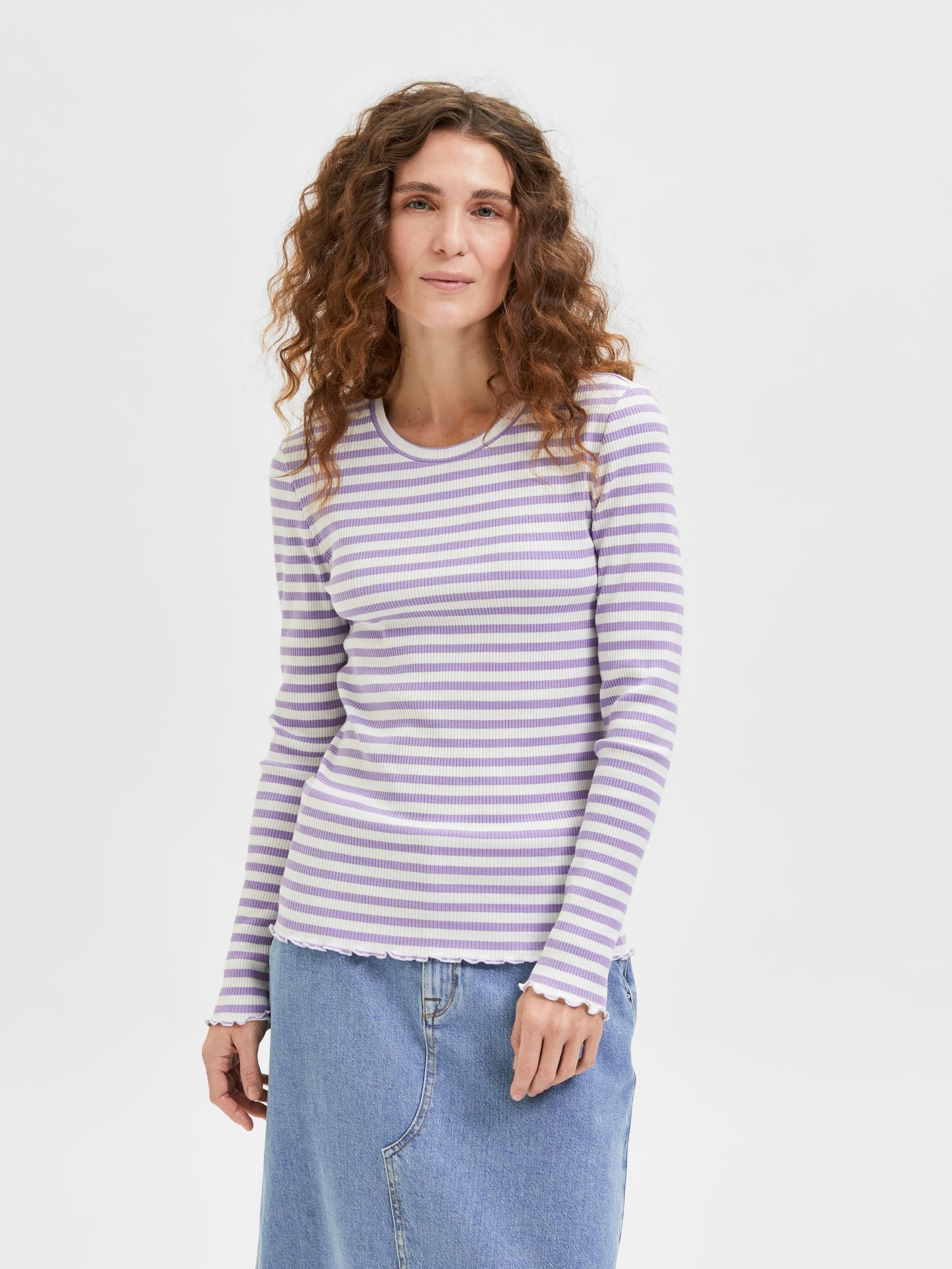 Selected Femme Anna - Stribet langærmet t-shirt - HUSET Men & Women