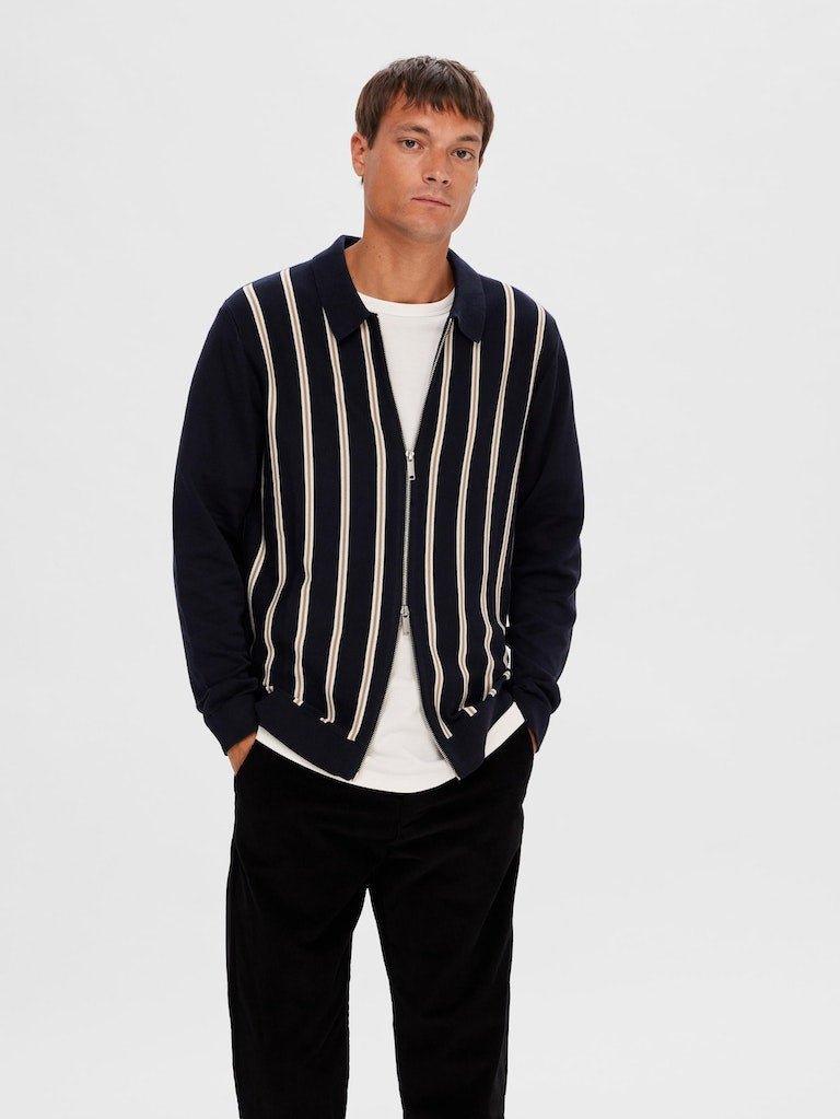 Selected Homme Mattis - Stribet strik cardigan m. lynlås - HUSET Men & Women